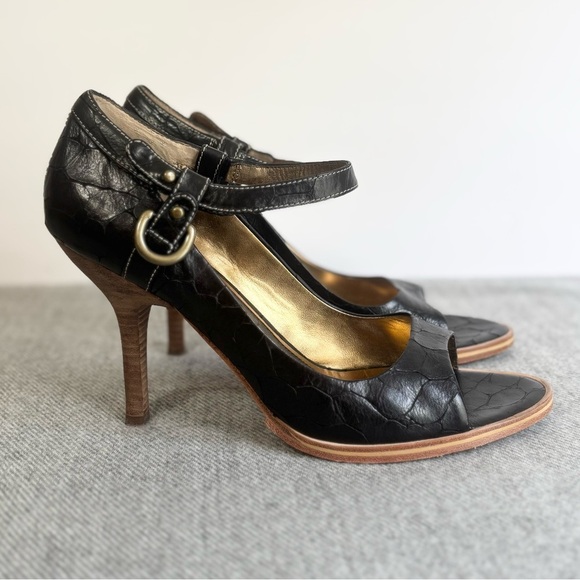 Nine West Studio Black Leather Peep Toe Heels Size 8 Mary Jane Pumps - Picture 5 of 14